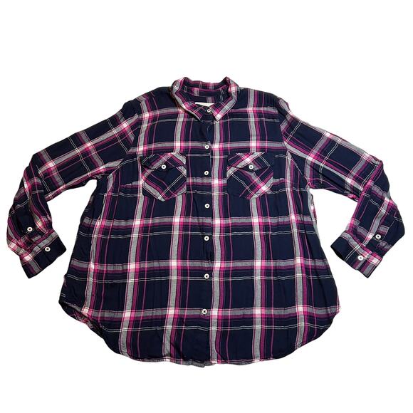 Jessica Simpson Plaid Button Down Shirt Size 2X Colorful Casual Preppy Hipster - Picture 1 of 9
